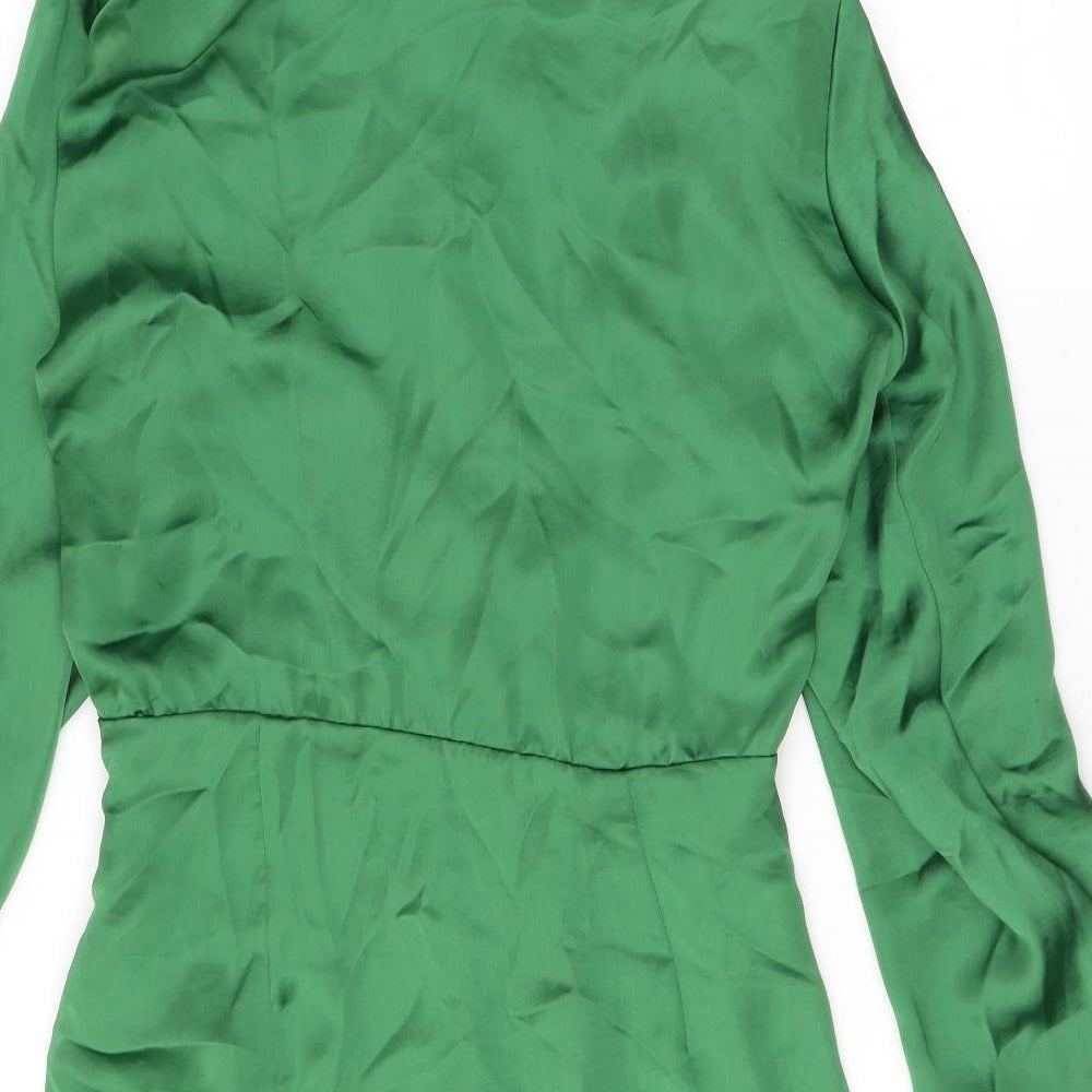 Zara Womens Green Polyester Shirt Dress Size S Collared Pullover