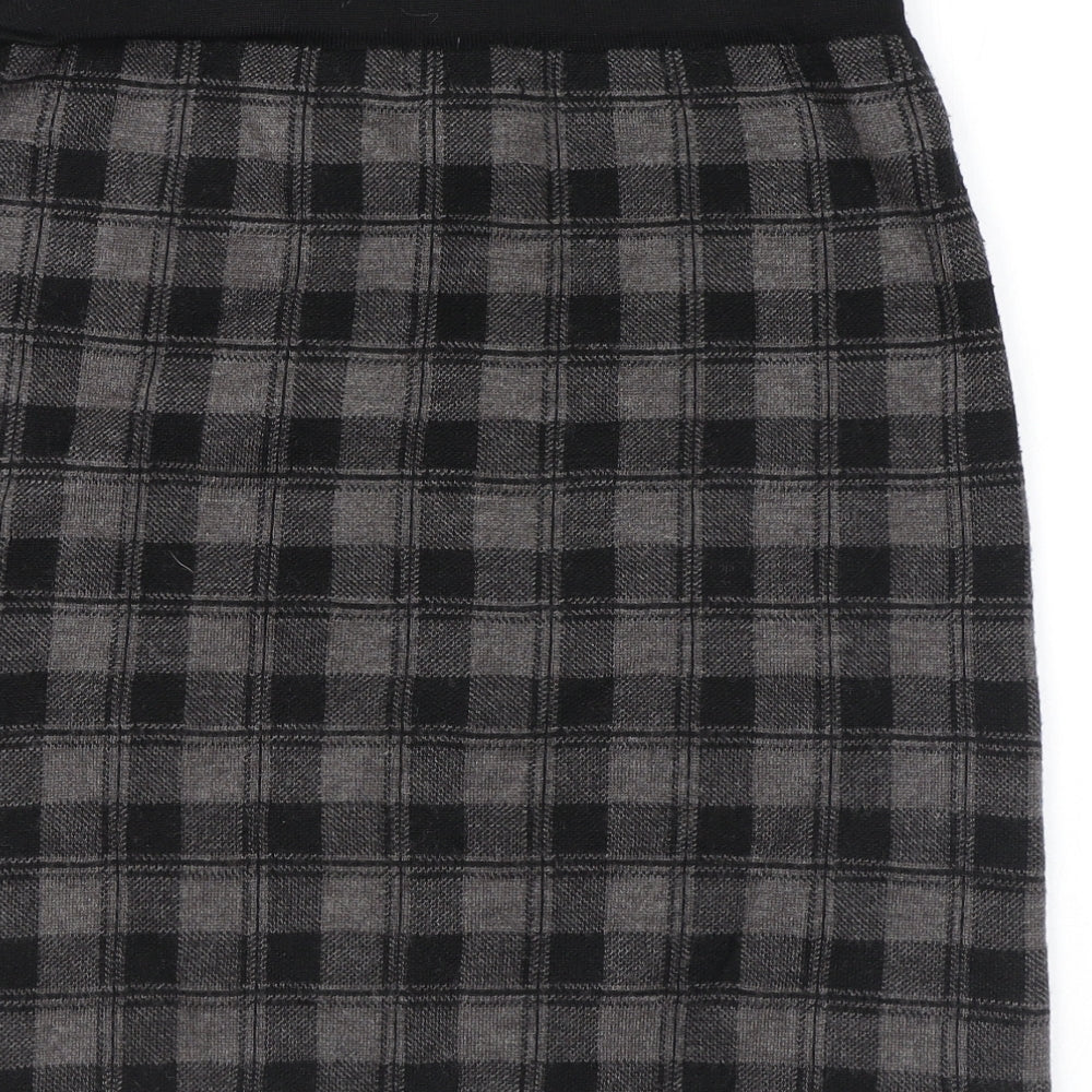 Adrienne Vittadini Womens Grey Plaid Acrylic Mini Skirt Size M - Elastic Waist