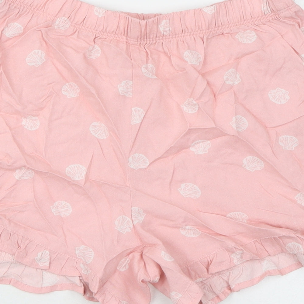 Marks & Spencer Womens Pink Geometric Viscose Basic Shorts Size 6 L3 in Regular Pull On - Seashells Print
