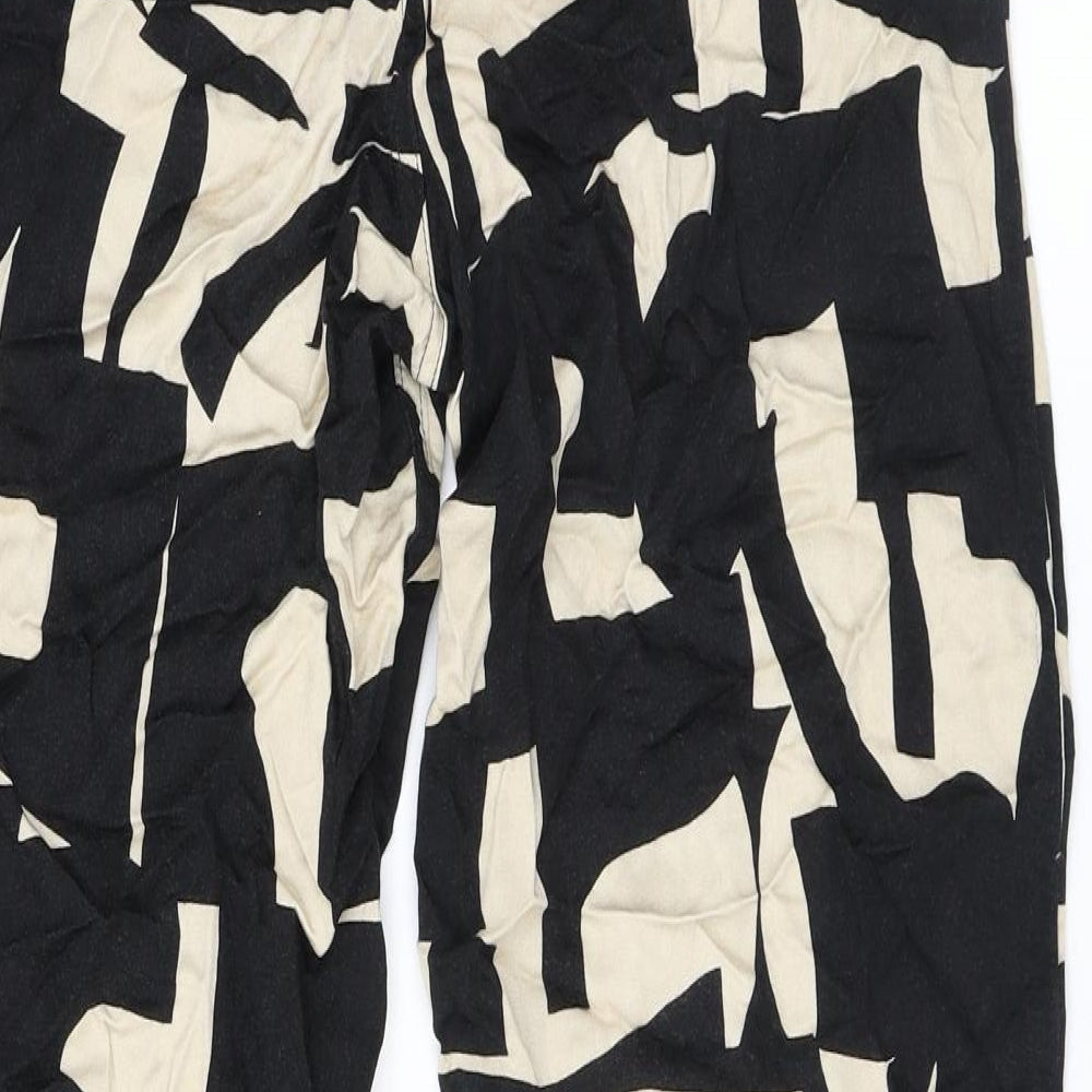 Monki Womens Black Geometric Viscose Trousers Size 6 L29 in Regular Zip
