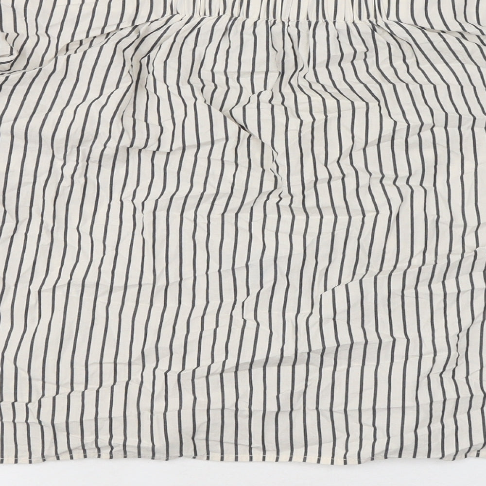 H&M Womens Ivory Striped Cotton Basic Button-Up Size 10 Off the Shoulder - Tie Front Detail
