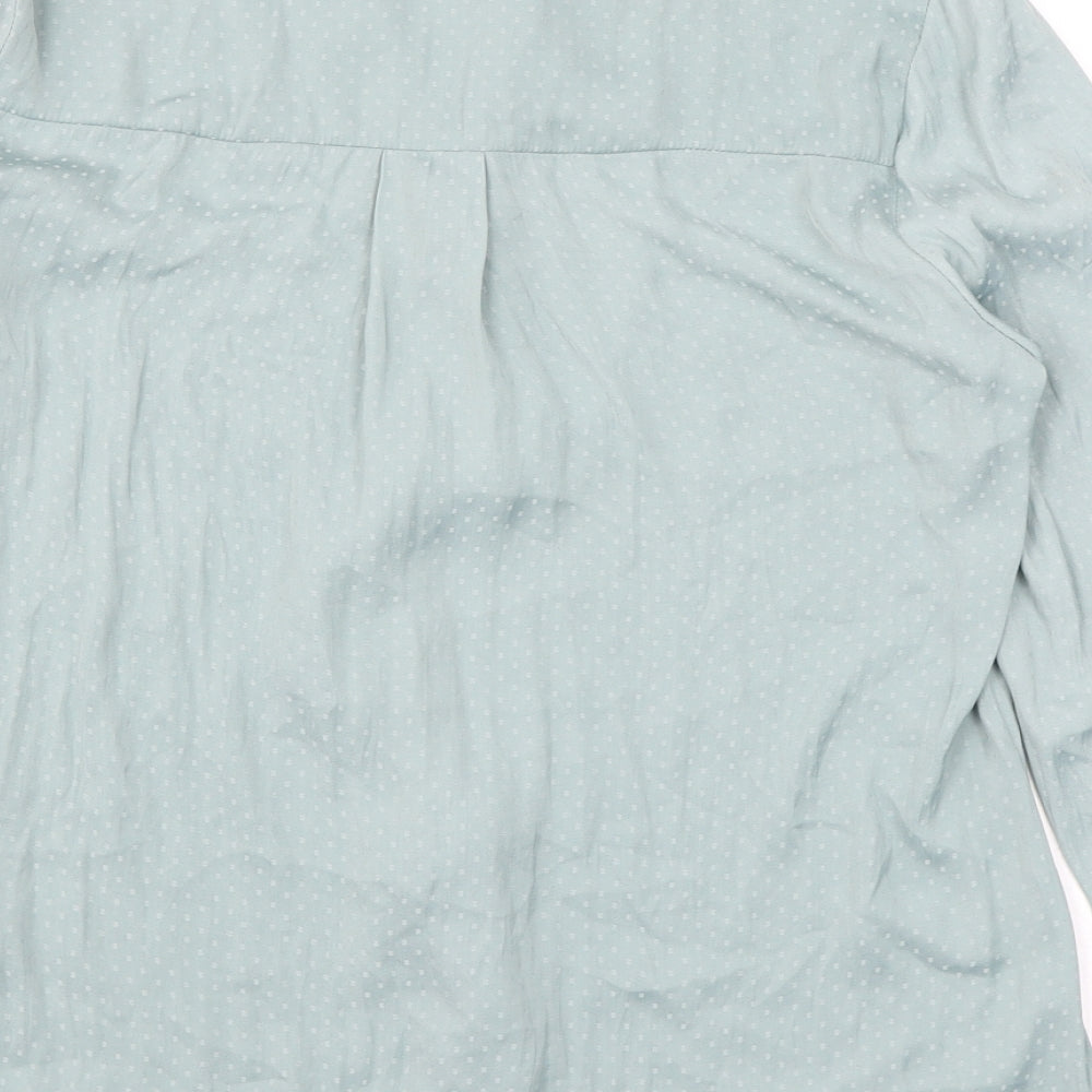 Monsoon Womens Blue Polka Dot Polyester Basic Blouse Size 10 V-Neck - Ruffle