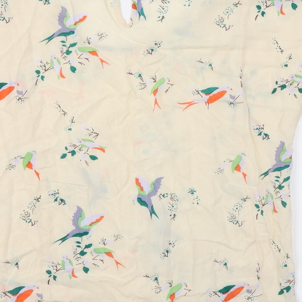 Bellerose Womens Beige Geometric Polyester Basic Blouse Size 14 Round Neck - Birds Flower Pattern