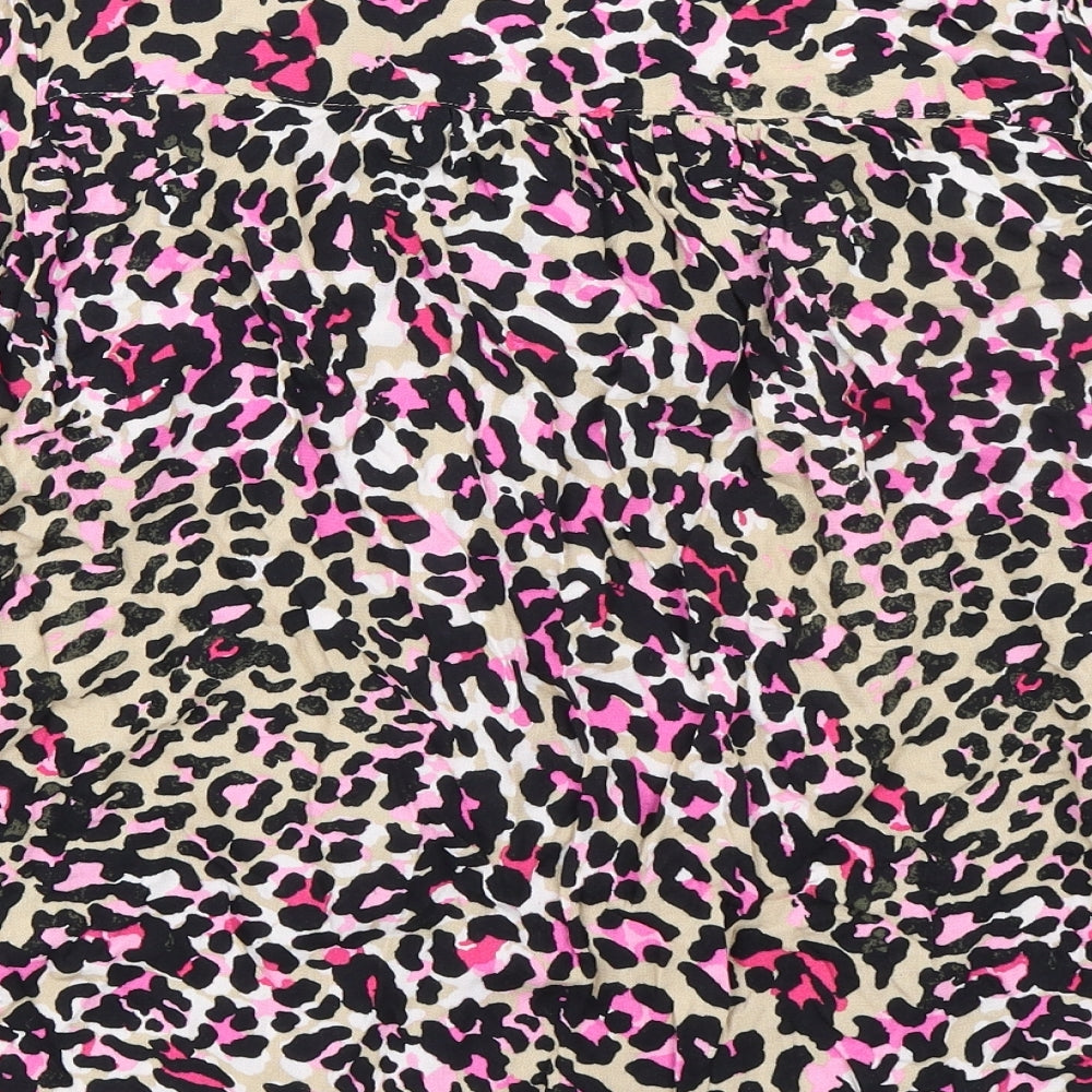 Marks & Spencer Womens Black Animal Print Viscose Basic Button-Up Size 10 Round Neck - Leopard Print Oversized