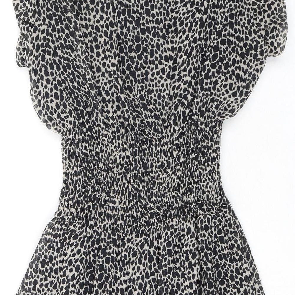 Internacionale Womens Black Animal Print Polyester Mini Size 8 Boat Neck Zip