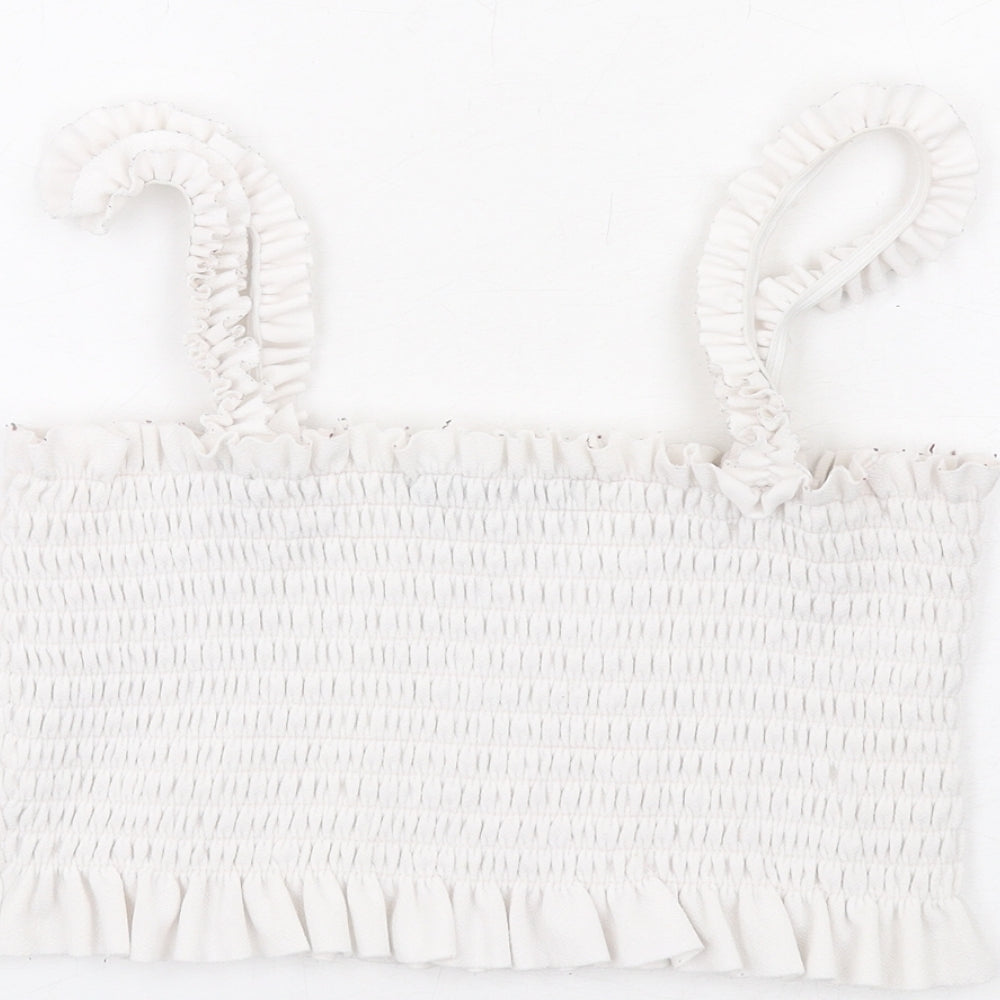 PRETTYLITTLETHING Womens White Polyester Cropped Tank Size M Square Neck - Ruffle