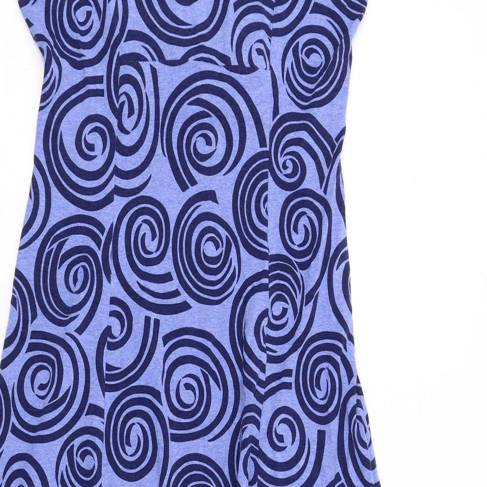 Country Casuals Womens Blue Geometric Viscose Fit & Flare Size S V-Neck Pullover