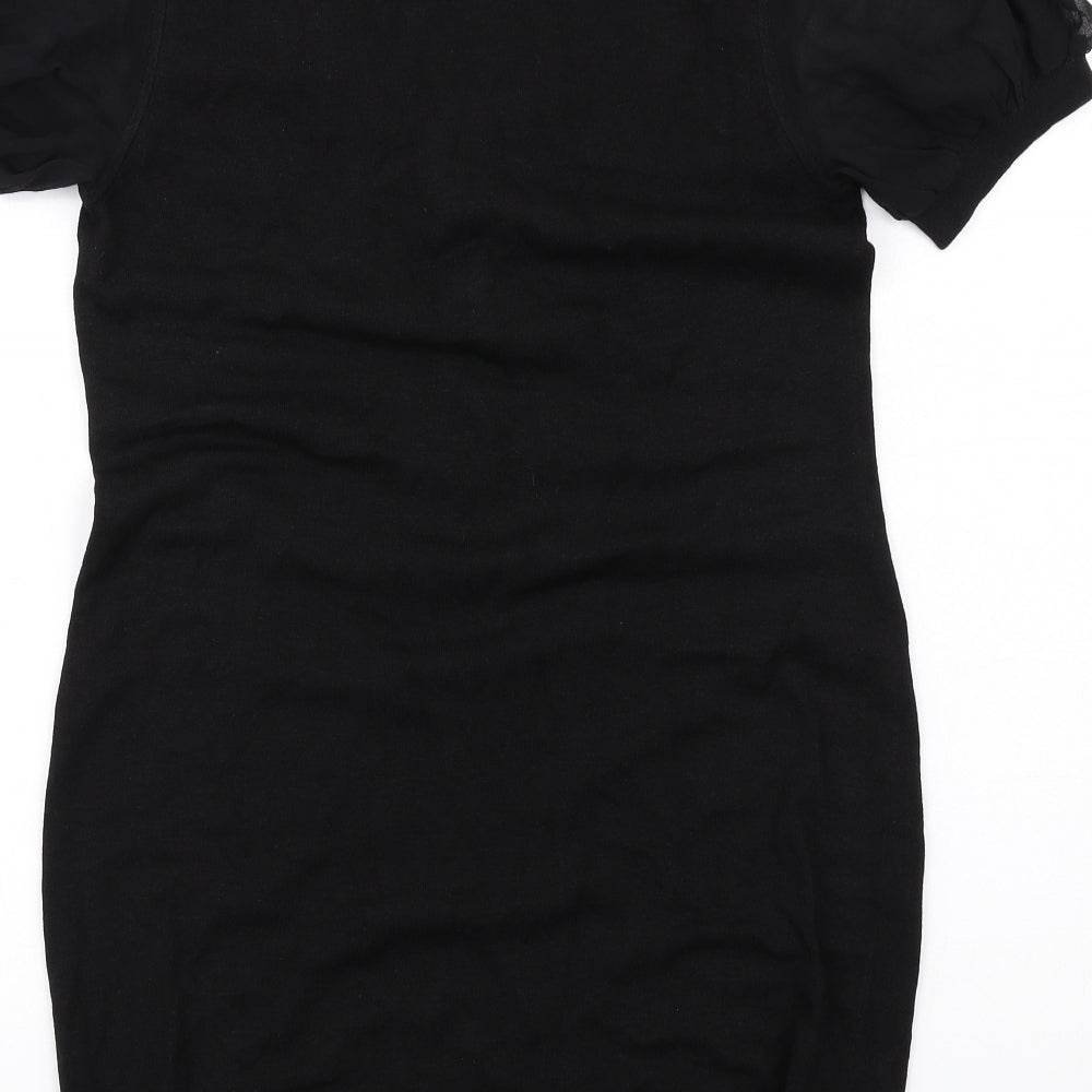 Brand and care label for Kaliko women’s black silk bodycon, size UK 10, scoop neck pullover - ruffle