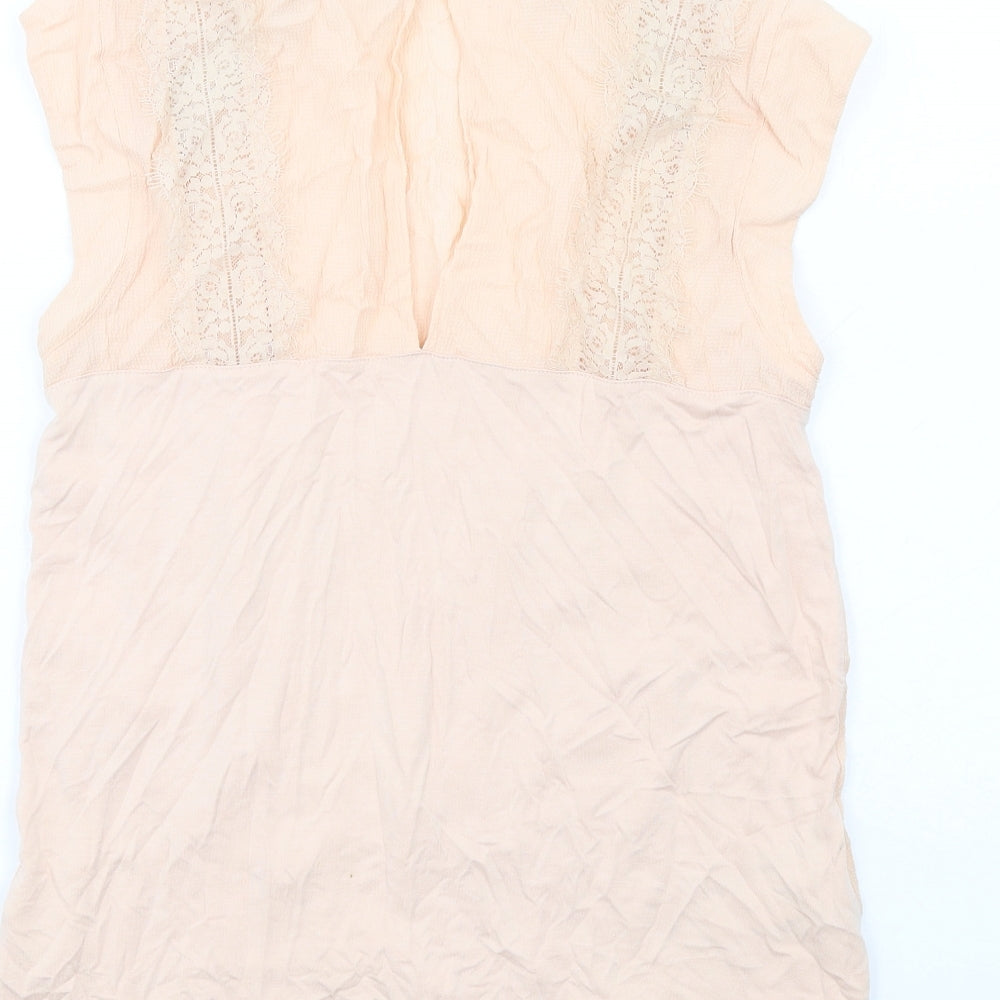 NEXT Womens Pink Viscose Basic Blouse Size 10 Mock Neck - Lace Detail