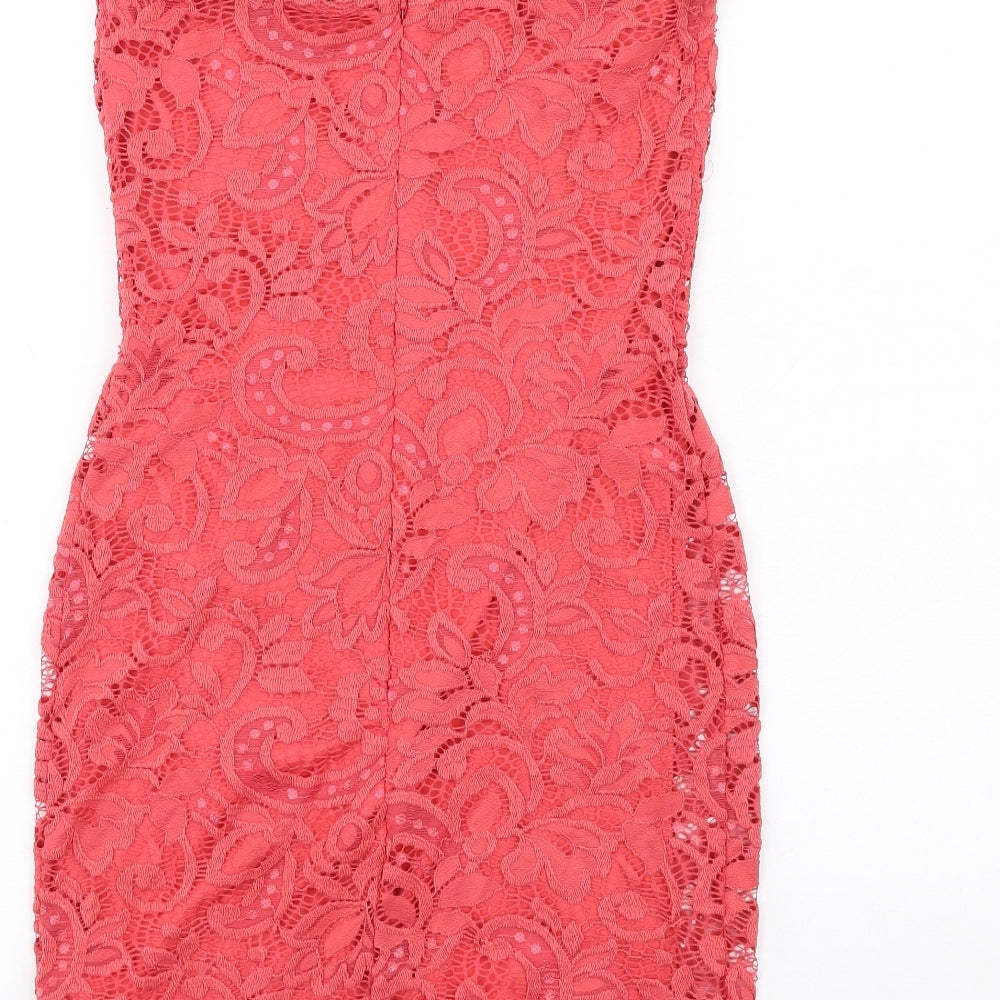 Topshop Womens Red Cotton Bodycon Size 6 Square Neck Zip