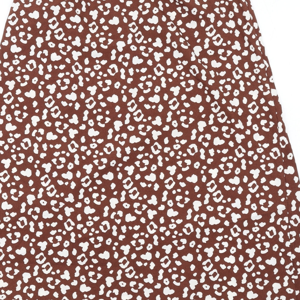 Missguided Womens Brown Animal Print Polyester A-Line Skirt Size 6 Zip - Leopard Print