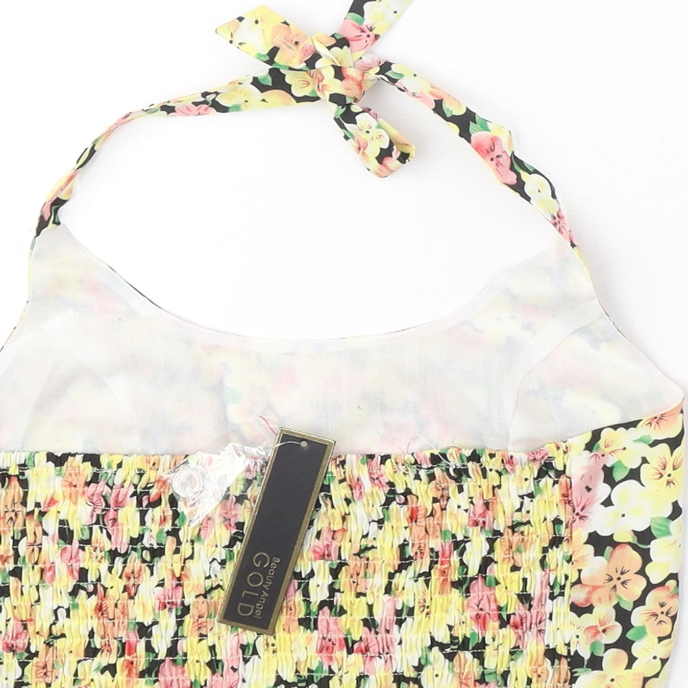 Gold Womens Multicoloured Floral Polyester Cropped Tank Size 10 Halter