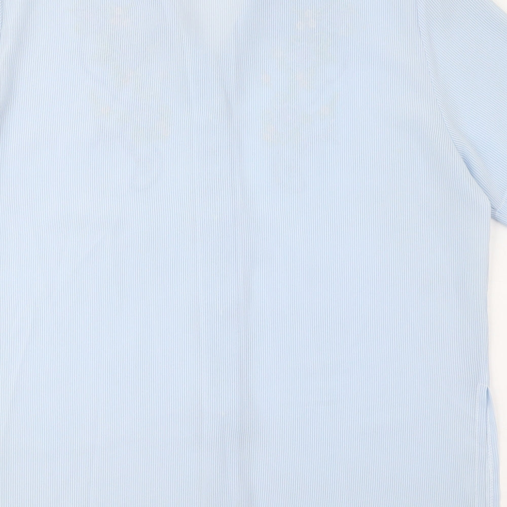 Saloos Womens Blue Striped Polyester Basic Button-Up Size 16 Collared - Embroidered flowers