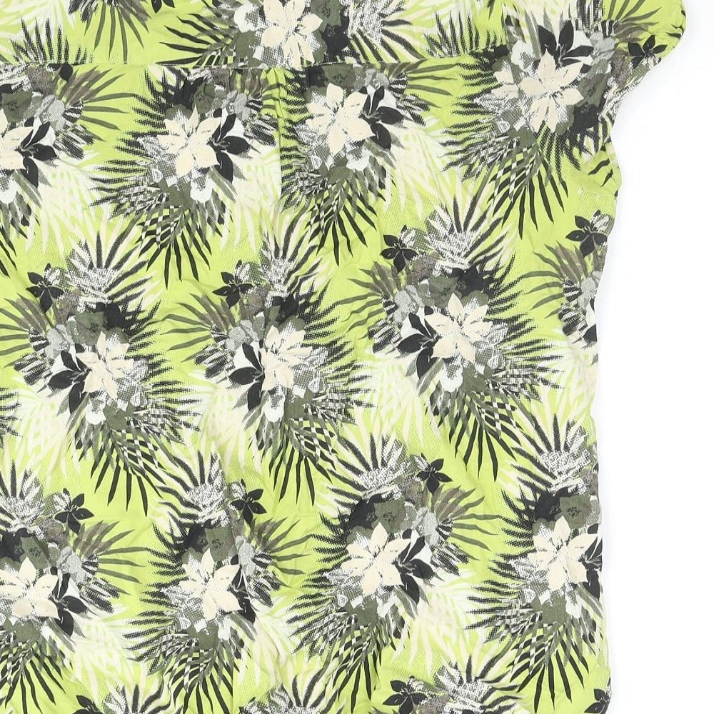 Maine New England Womens Green Floral Cotton Basic T-Shirt Size 10 V-Neck