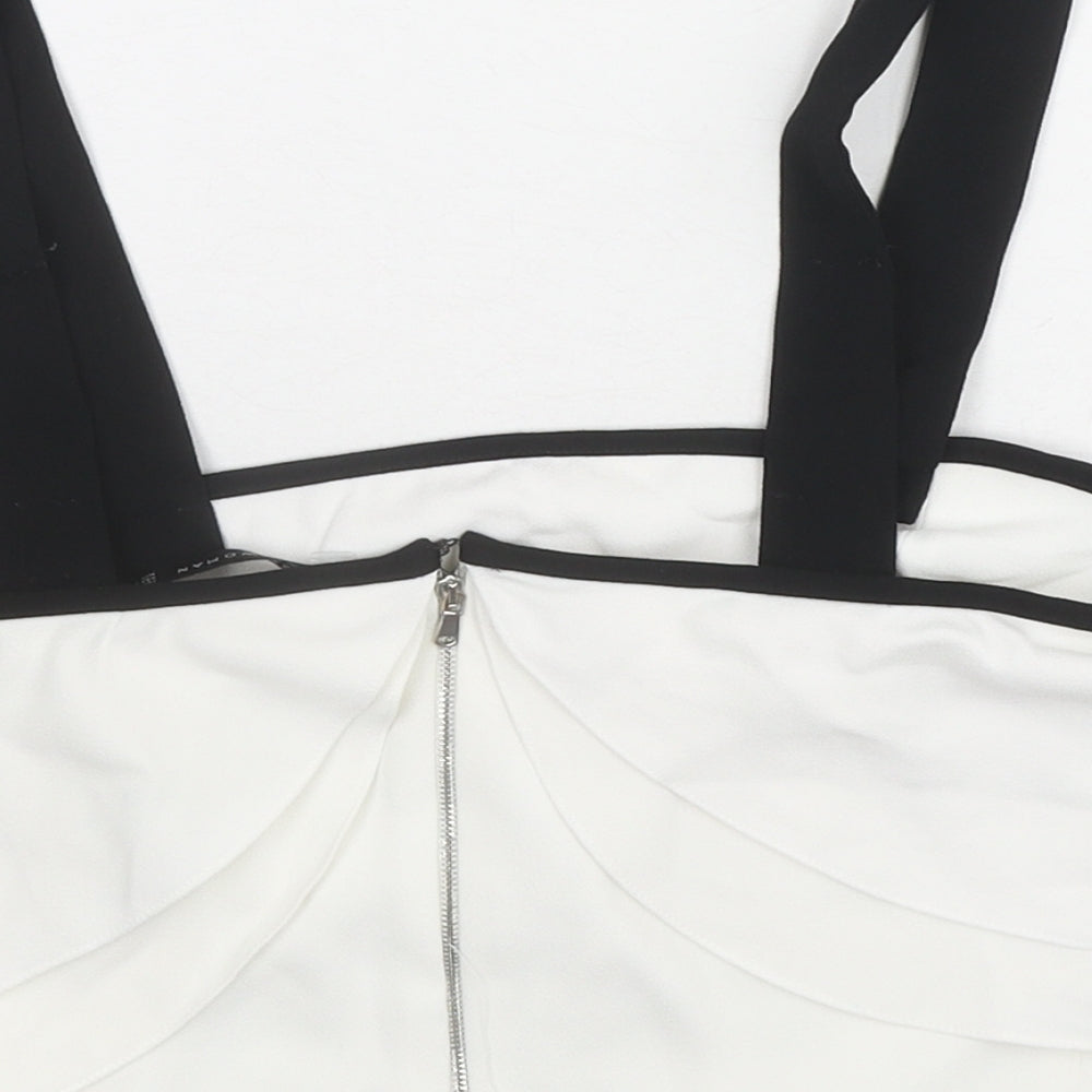 Zara Womens White Polyester Cropped Blouse Size S Square Neck