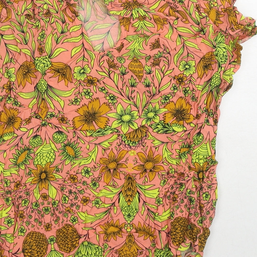 H&M Womens Multicoloured Floral Viscose Basic T-Shirt Size 6 Round Neck