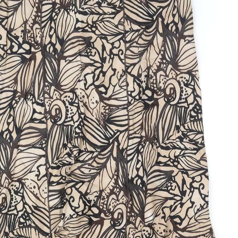 Marks & Spencer Womens Brown Geometric Ramie A-Line Skirt Size 14