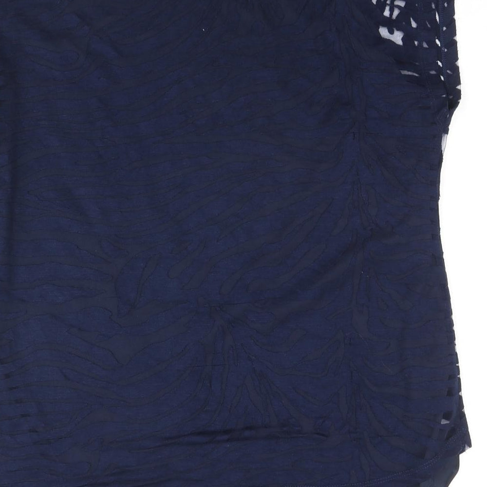 Soon Womens Blue Animal Print Viscose Basic Blouse Size 14 Round Neck