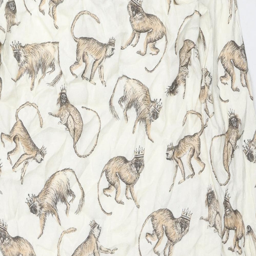 H&M Womens Beige Animal Print Viscose Tunic Button-Up Size 4 Collared - Monkey King