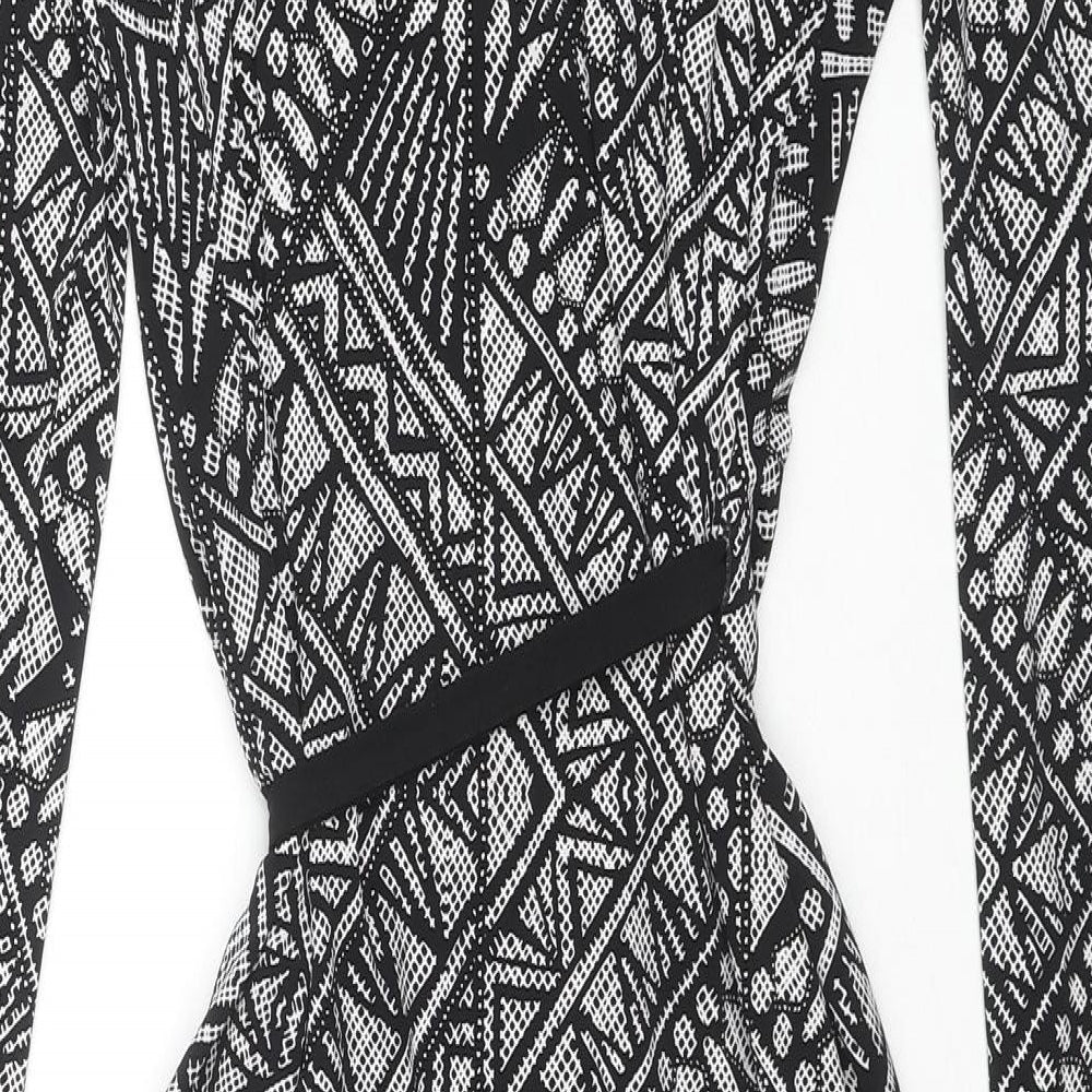Marks & Spencer Womens Black Geometric Polyester Wrap Dress Size 10 V-Neck Pullover
