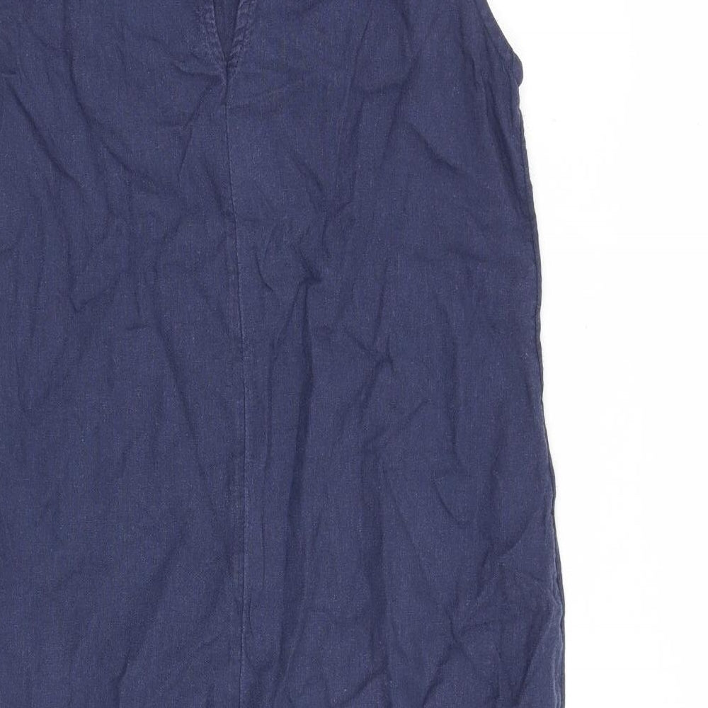 Marks & Spencer Womens Blue Flax A-Line Size 10 Round Neck Button