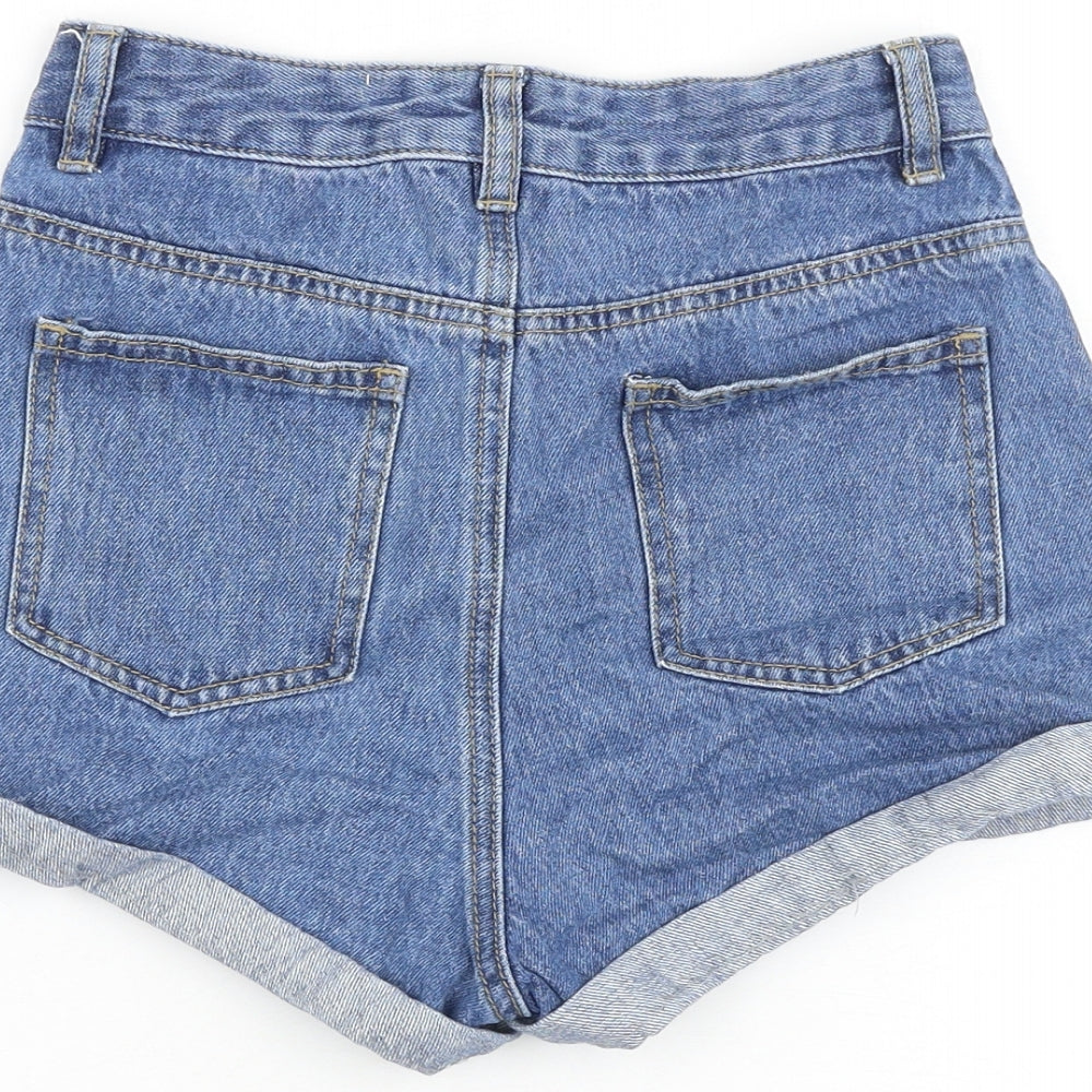Yishion Basic Womens Blue 100% Cotton Basic Shorts Size 24 in L3 in Regular Zip