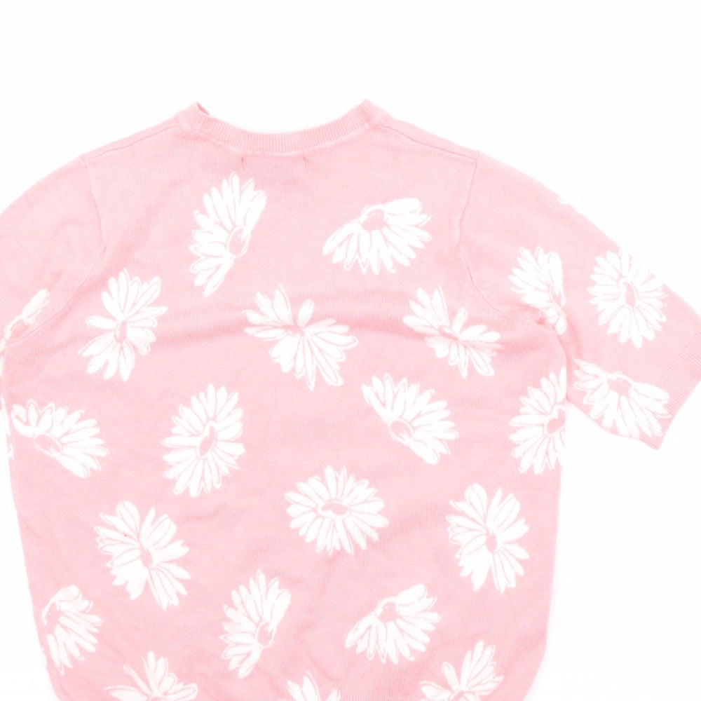 Marks & Spencer Womens Pink Crew Neck Floral Viscose Pullover Jumper Size 6 - Flowers