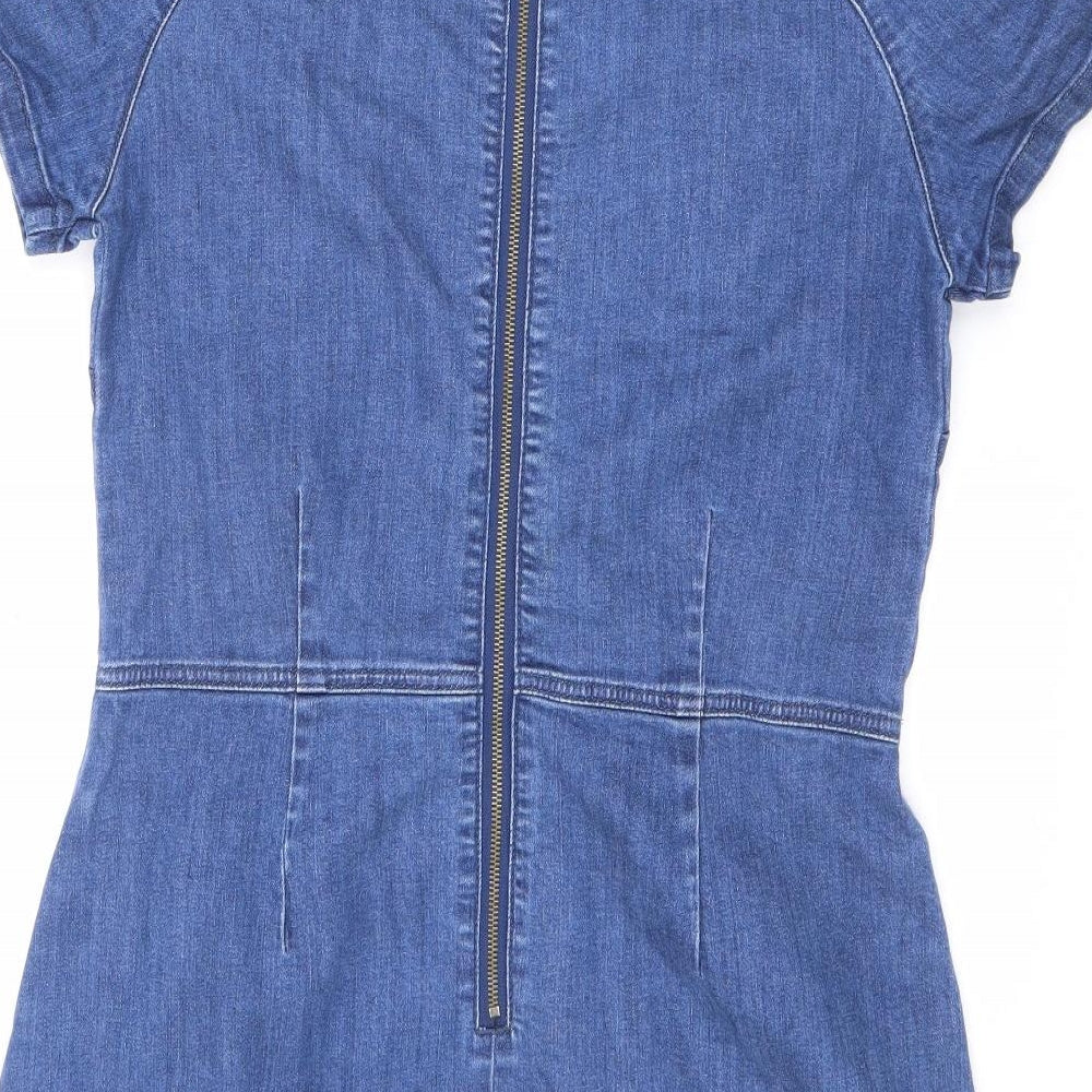 Blonde + Blonde Womens Blue Cotton A-Line Size 12 Round Neck Zip