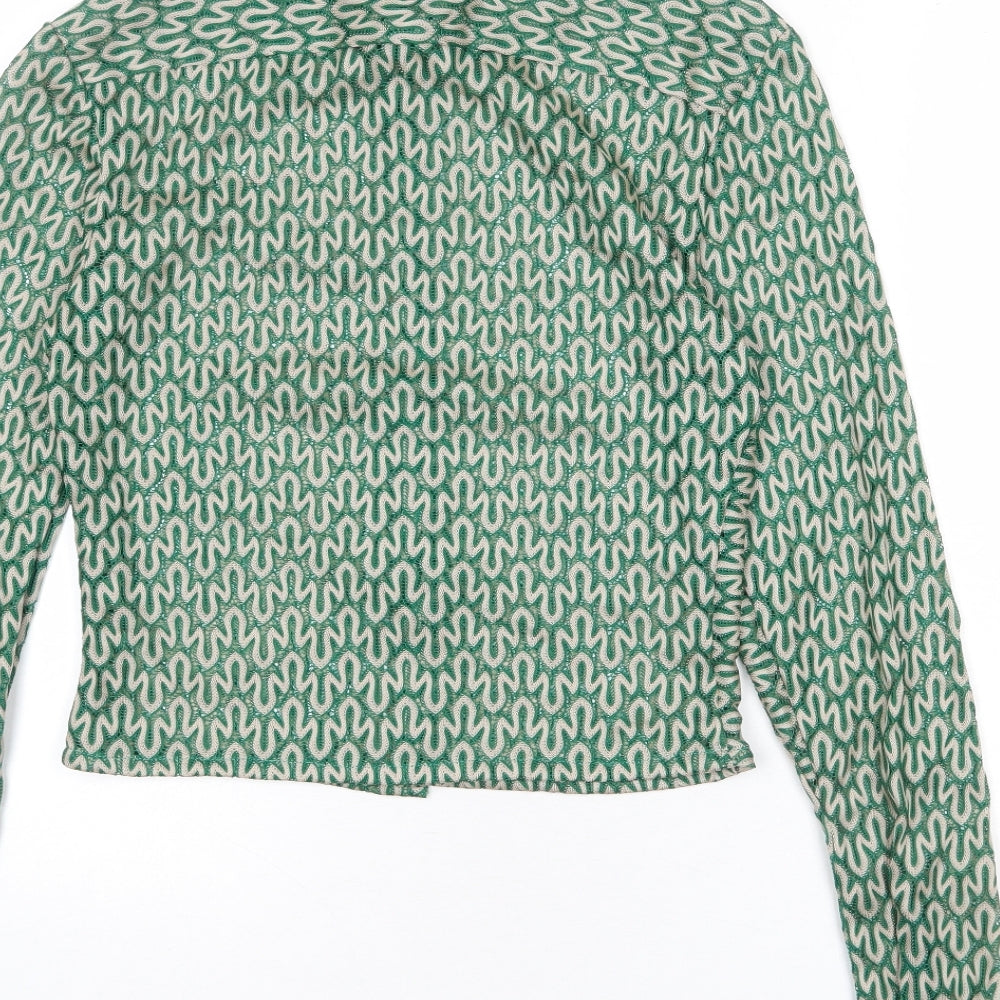 ASOS Womens Green Geometric Polyester Basic Button-Up Size XS Collared