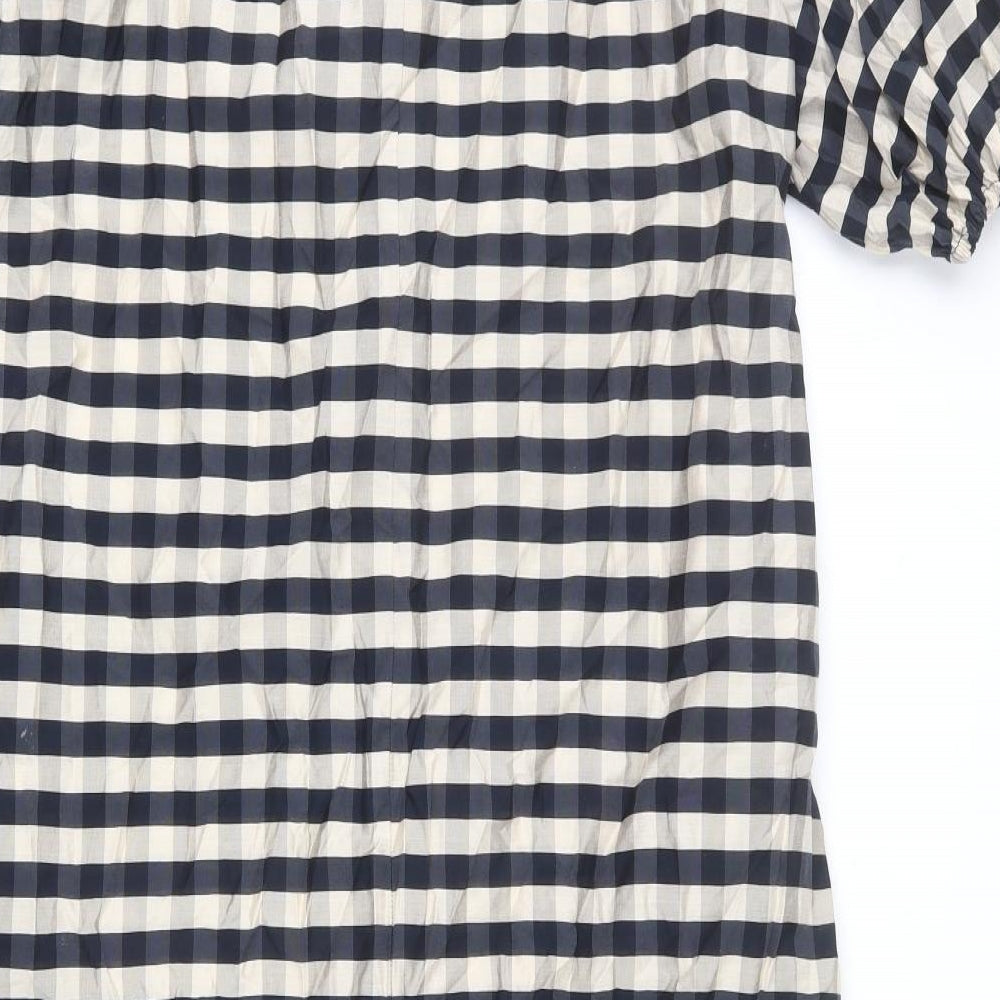H&M Womens Beige Plaid Viscose Shift Size XS V-Neck Pullover