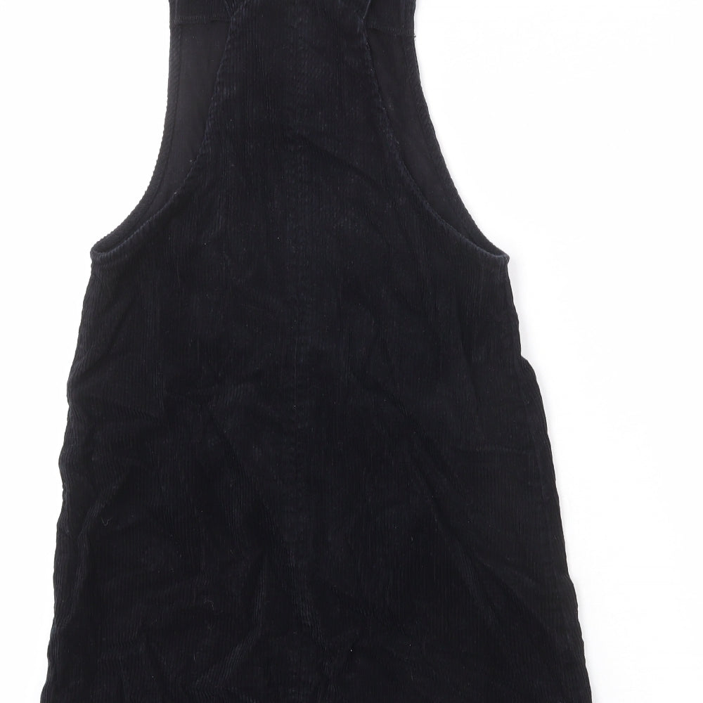 New Look Womens Black Cotton Pinafore/Dungaree Dress Size 6 Square Neck Pullover - Adjustable Straps