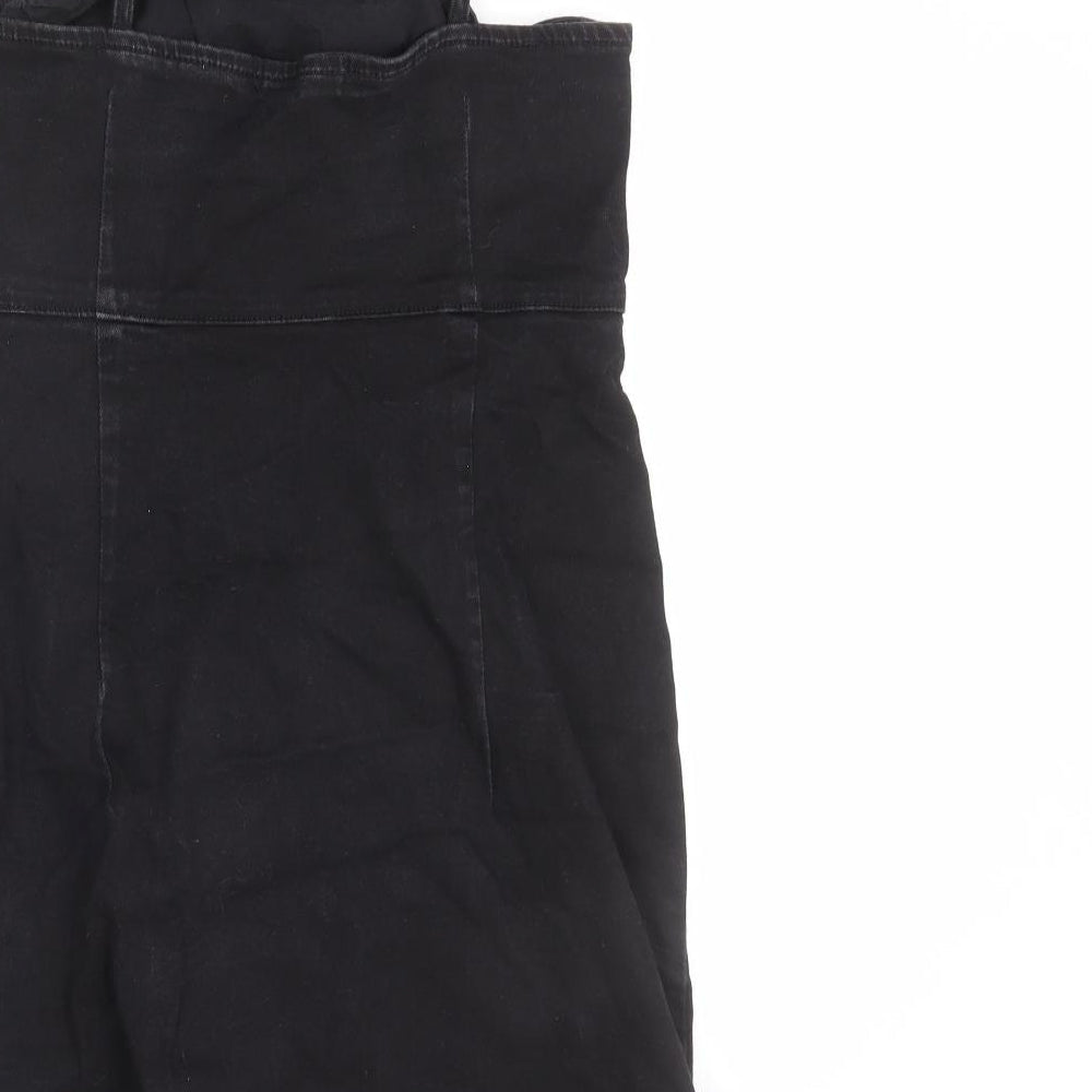TRF Womens Black Cotton Pinafore/Dungaree Dress Size M Square Neck Zip