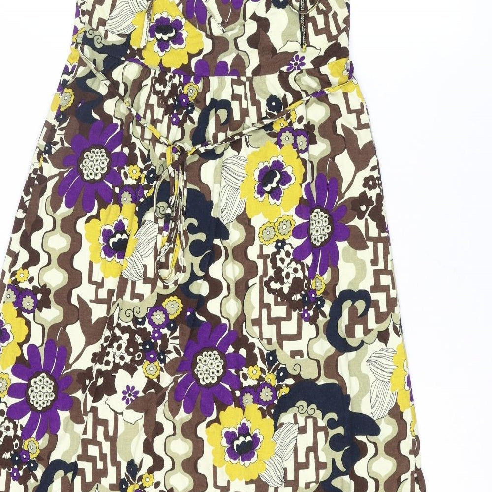 River Island Womens Multicoloured Geometric Viscose Tank Dress Size 8 V-Neck Tie - Floral Smocked