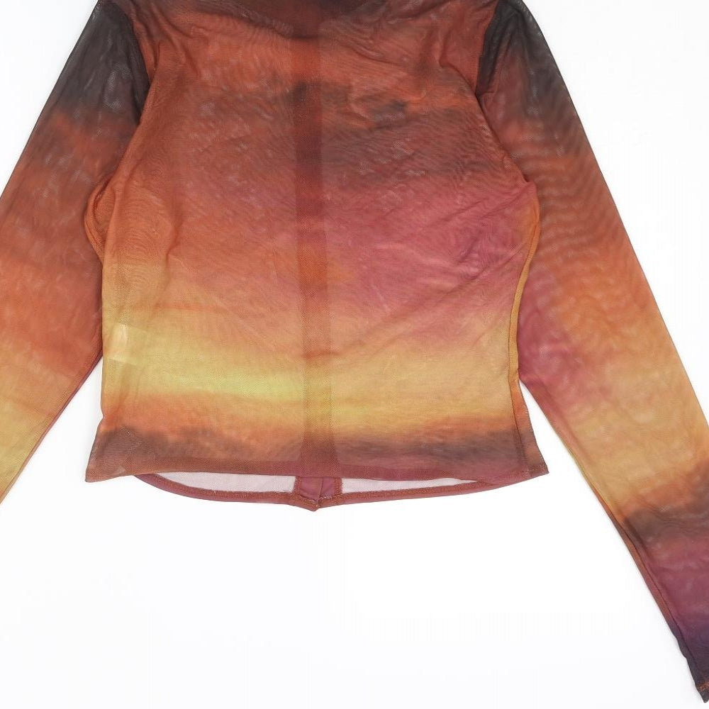 Motel Womens Multicoloured Polyester Basic Button-Up Size S Collared - Sunset Ombre Semi Sheer