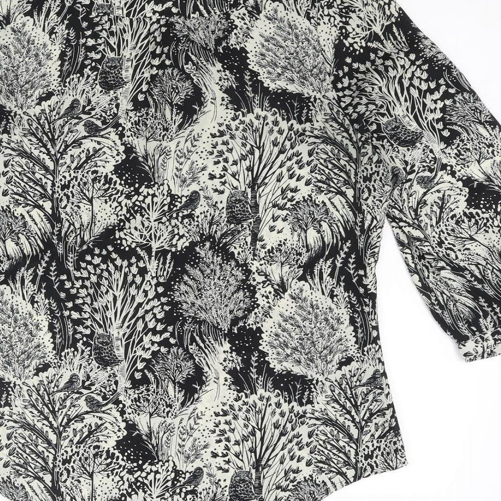 HD in Paris Womens Black Geometric Polyester Basic Blouse Size 10 V-Neck - Forest Owl Frill