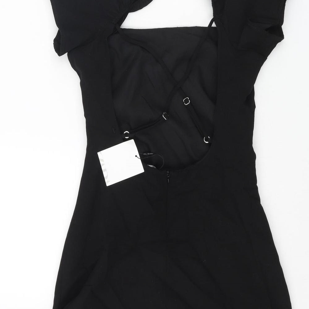 Zara Womens Black Viscose Mini Size XS Square Neck Zip - Cross Over Back