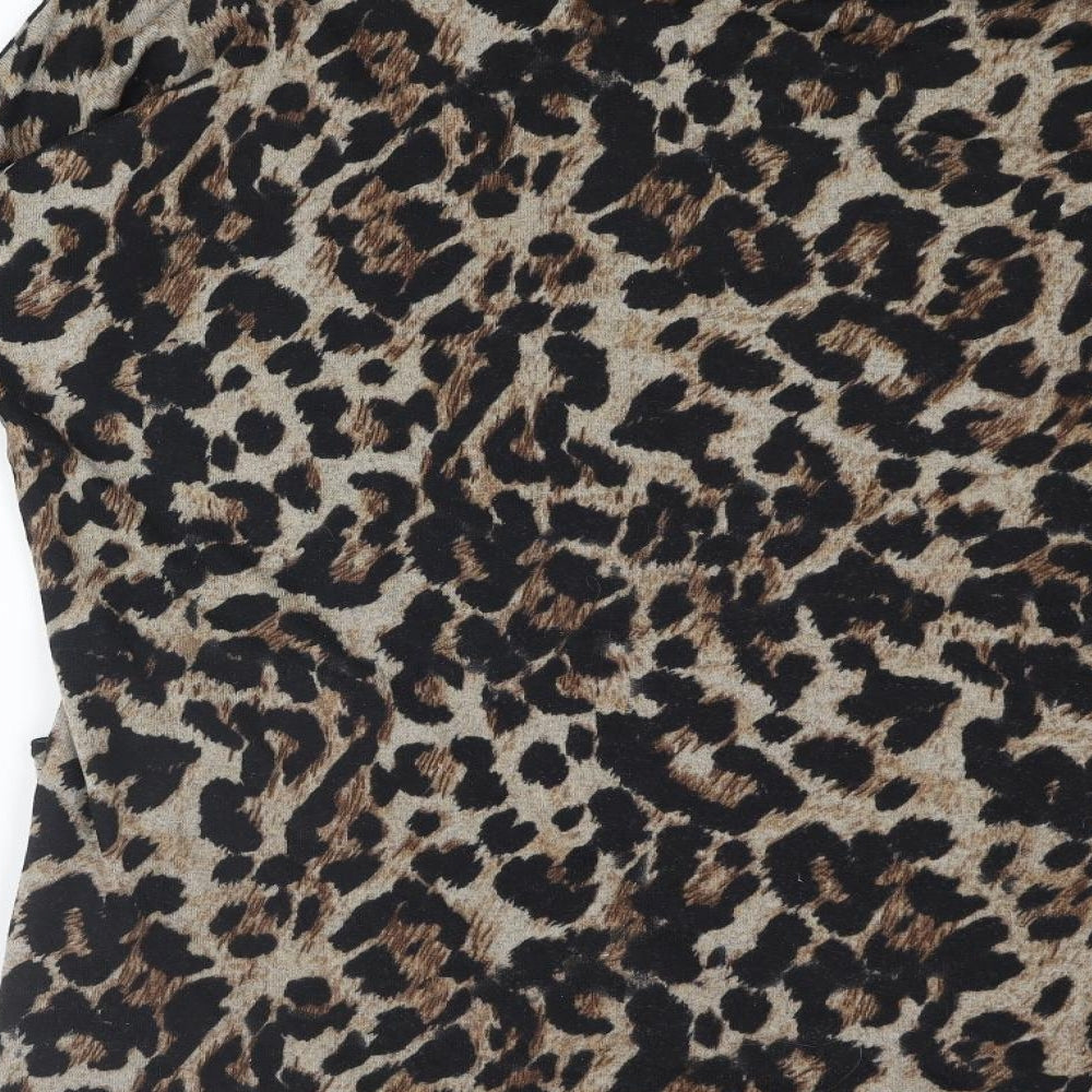 Klass Womens Beige Roll Neck Animal Print Polyester Pullover Jumper Size S - Leopard Print Pockets