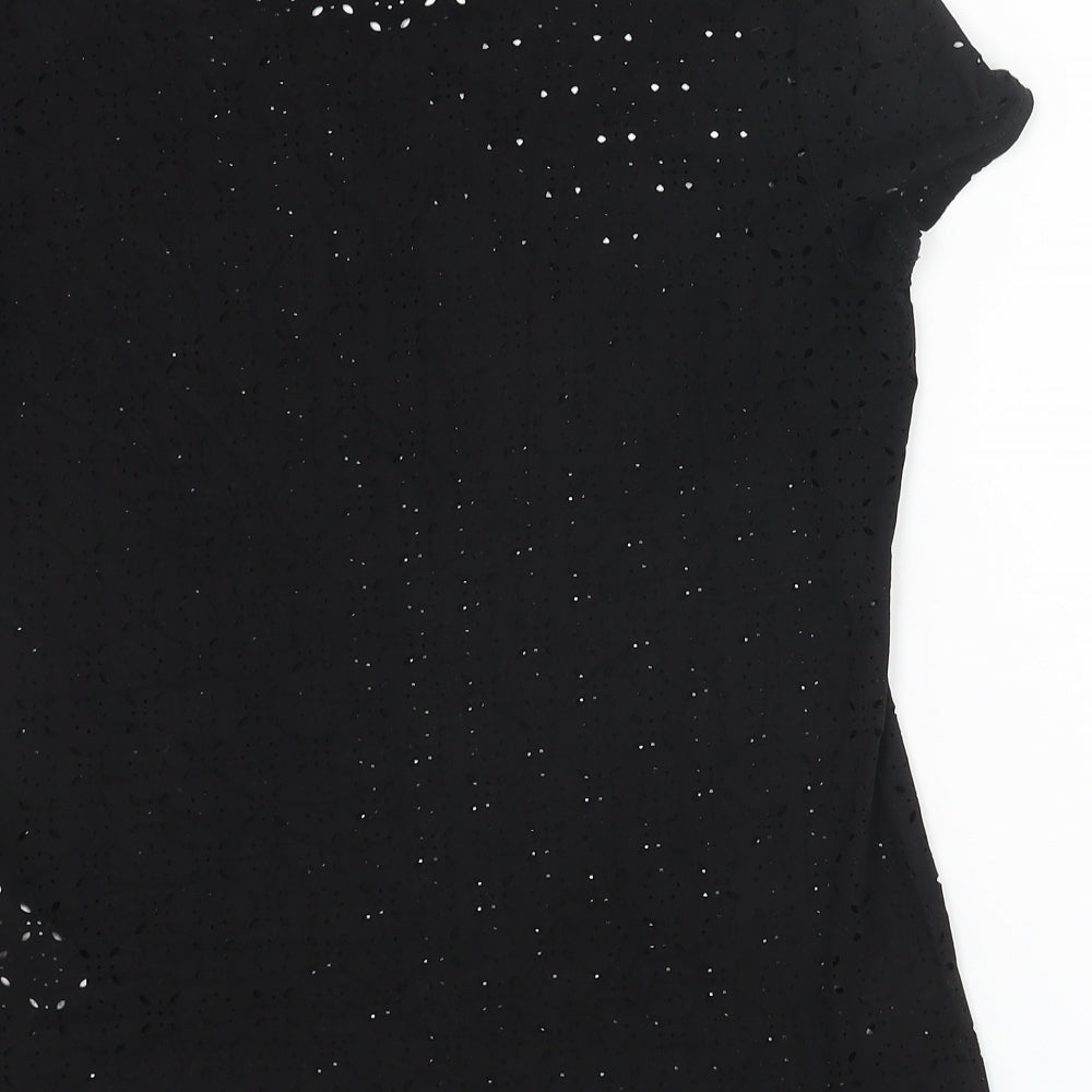 Only Womens Black Geometric Polyester Basic T-Shirt Size 8 Round Neck - Cut Out