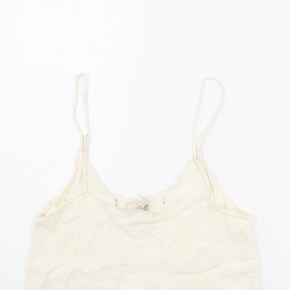 H&M Womens Ivory Viscose Camisole Tank Size 14 Scoop Neck - Lace Neckline Detail