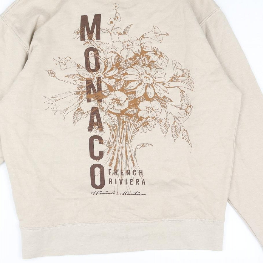 Boohoo Mens Beige Polyester Pullover Sweatshirt Size S - Monaco French Riviera Flower