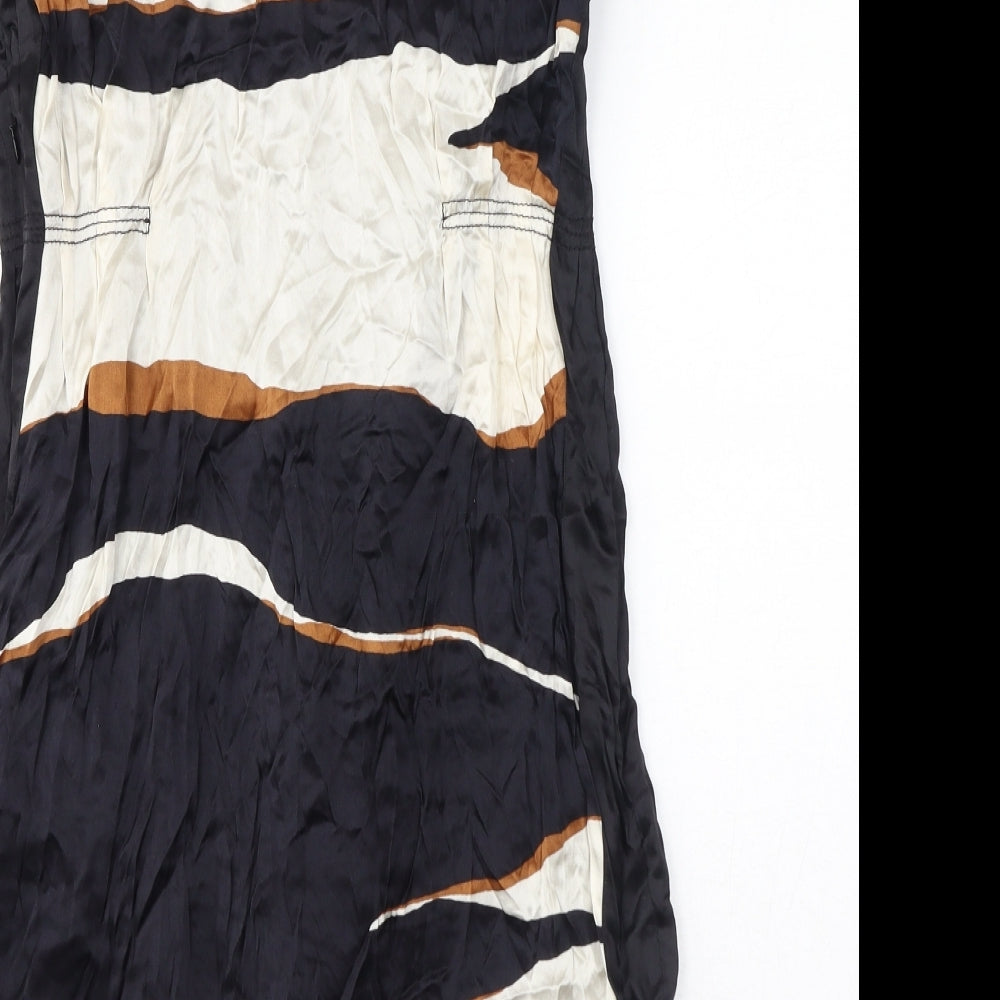 Zara Womens Black Geometric Viscose A-Line Size M Boat Neck Zip