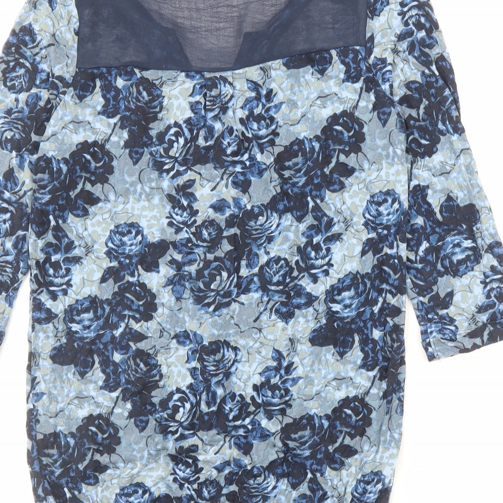 NEXT Womens Blue Fair Isle Viscose Basic Blouse Size 8 V-Neck