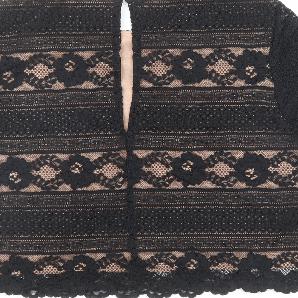 H&M Womens Black Geometric Polyamide Basic Blouse Size M Round Neck