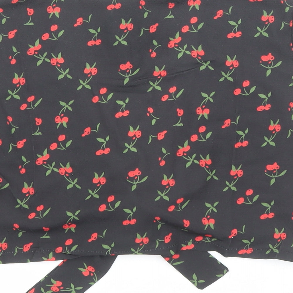 Zaful Womens Black Geometric Polyester Basic Blouse Size 8 V-Neck - Cherry Print