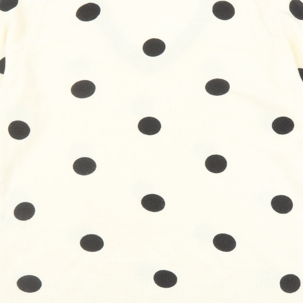 Marks & Spencer Womens Ivory V-Neck Polka Dot Acrylic Pullover Jumper Size 14