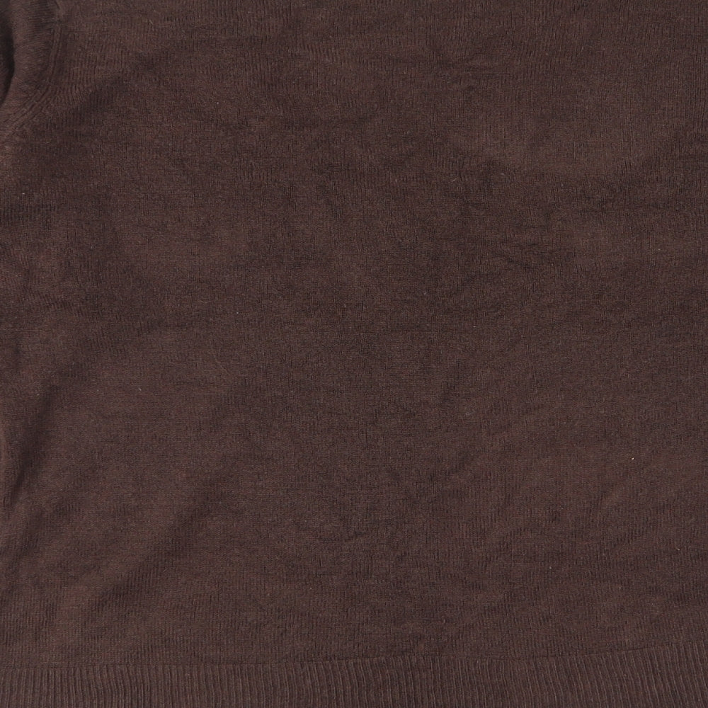 Mk Womens Brown V-Neck Acrylic Pullover Jumper Size 14