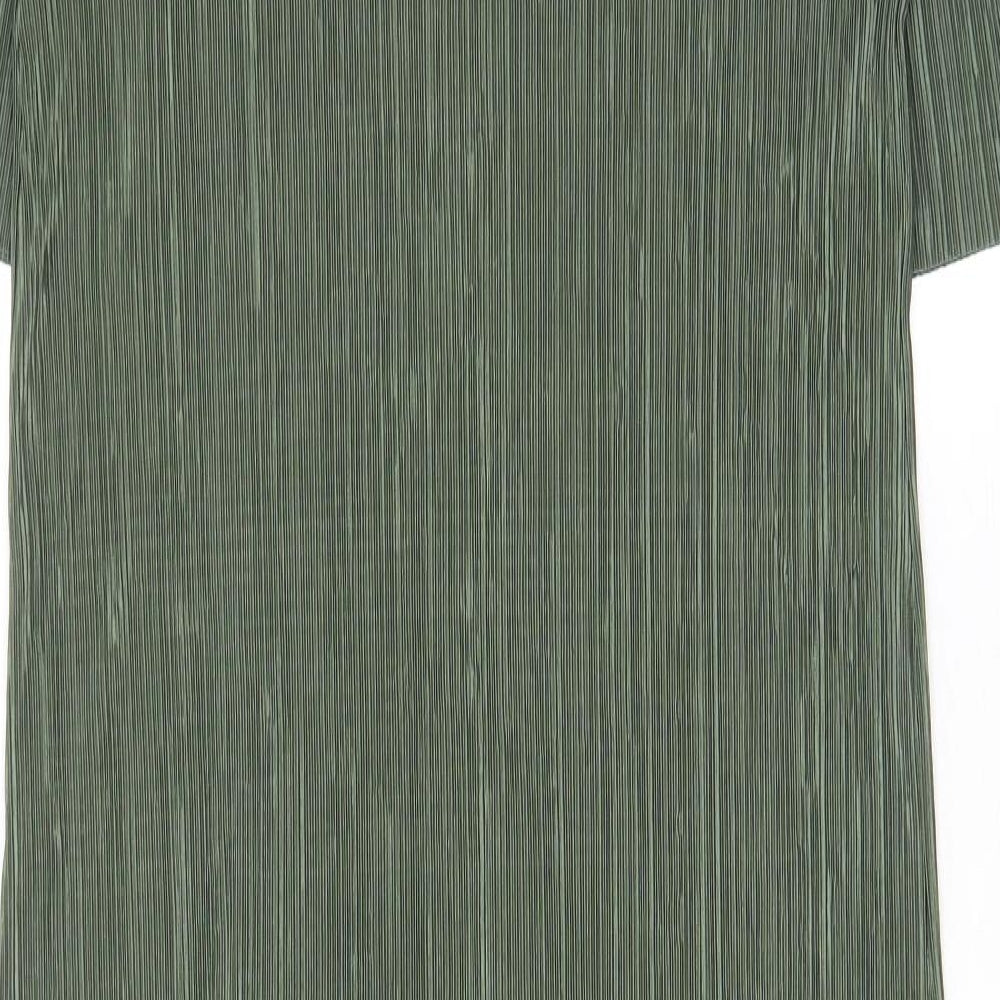 India Gray Womens Green Polyester A-Line Size 10 Crew Neck Pullover - Pleated