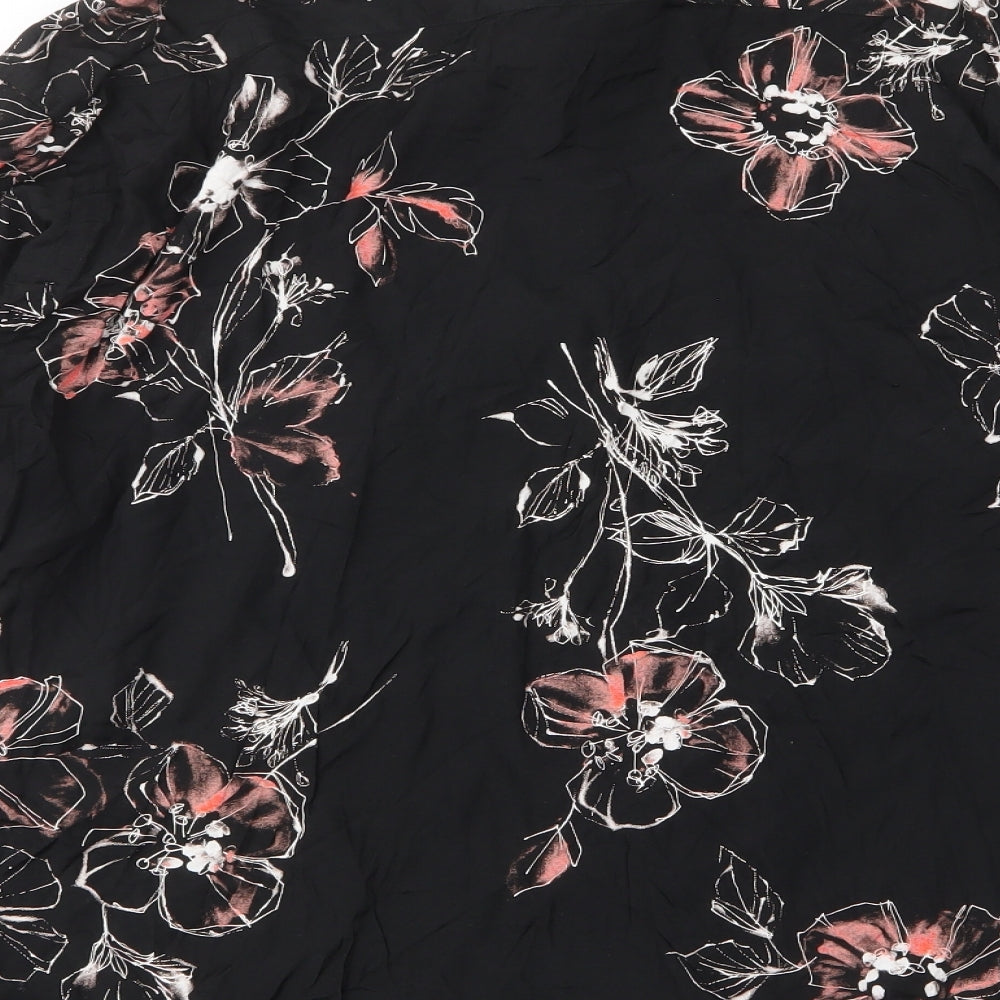 Caserini Womens Black Floral Viscose Basic Button-Up Size XL Collared - Pocket