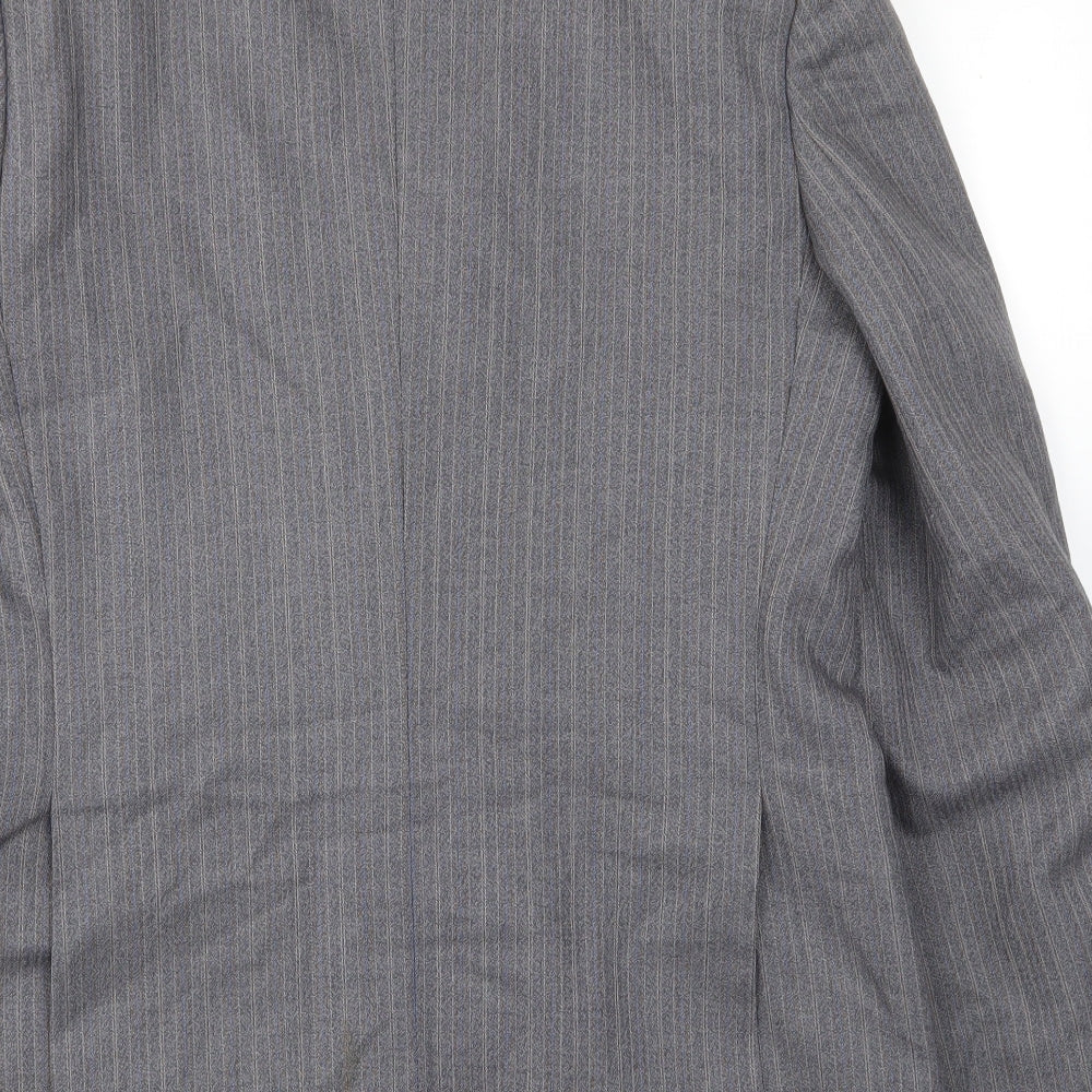 Greenwoods Mens Grey Striped Wool Jacket Suit Jacket Size 42 Regular - Inside pockets