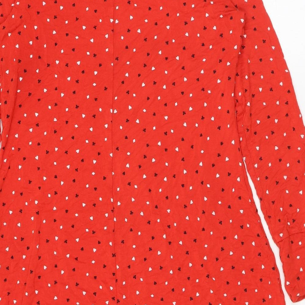 Marks & Spencer Womens Red Geometric Viscose A-Line Size 8 Mock Neck Pullover - Card Suits Print